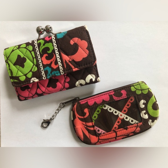 Vera Bradley Matching Set! Kiss Lock Wallet & Zip Coin Key Clear ID - NWOT - Picture 2 of 9